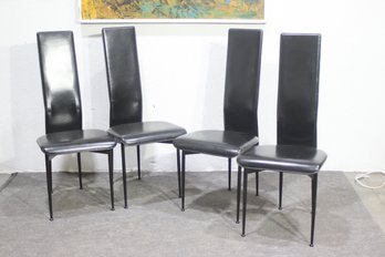 Set Of 4 Italian Fasem Dining Chairs By Giancarlo Vegni & Gualtierotti  Black Leather, 1980s