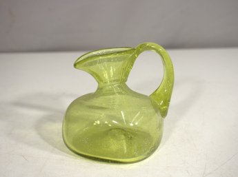 Vintage Hand-Blown Green Art Glass Mini Pitcher  4 Tall