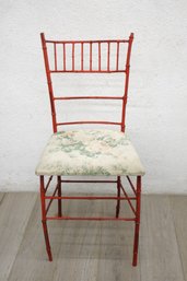 Vintage Red Iron Chair With Floral Upholstered Seat