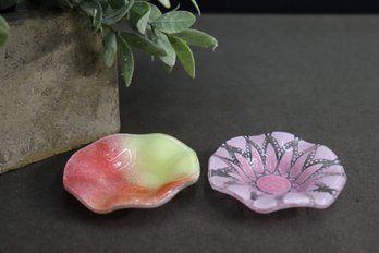 Two Delightful Colorful Art Glass Sandollar Bowls