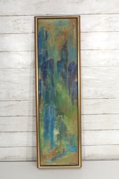 Vintage Abstract Landscape Painting Signed La Vae  31' X 9' Mid-Century Modern Framed Art