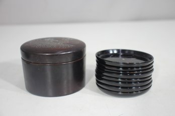 Vintage Japanese Lacquerware Round Coasters  With Mother Of Pearl Inlay  3