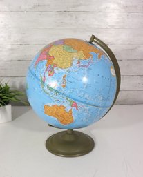 Vintage Imperial World Globe  Metal Base & Meridian  Mid-Century Educational Decor