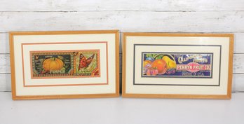 Pair Of Framed Vintage Style Fruit Crate Label Prints  California Fruits & Golden Pumpkin  10.5' X 17'