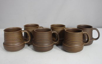 Set Of 6 Vintage Arabia Finland Ruska Coffee Mugs  4 Tall Scandinavian Pottery