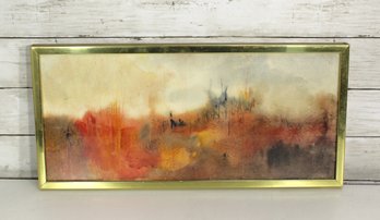 Vintage Abstract Landscape Painting  10' X 21' Mid-Century Modern Framed Art In Warm Earth Tones