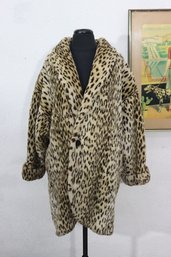 Vintage Leopard Print Faux Fur Coat  Size M/L  Plush Animal Print Glamour