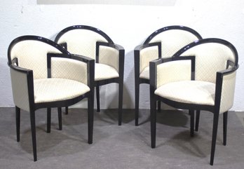 Set Of 4 Roche Bobois Art Deco-Style Armchairs  Black Lacquer & Upholstered Seats