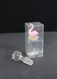 Art Glass Bottle Stoppers (2) Faceted Crystal & Pink Flamingo Glass Stopper Set