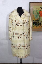 Vintage Spotted Fur Coat  Womens Size Small  Cream W/ Brown Spots  Liner Damage