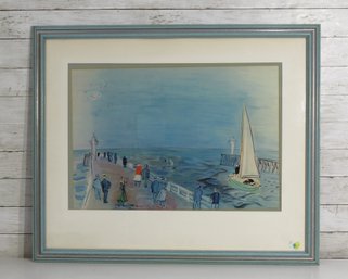 Vintage Framed Print Deauville Pier 1938 After Raoul Dufy  29' X 35' Coastal Seaside Scene