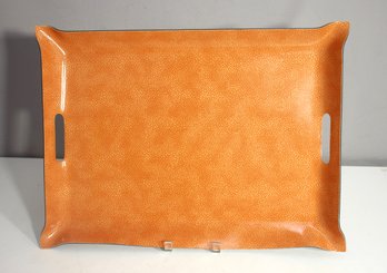 Vintage Faux Leather Serving Tray  15 X 21 Retro Brown Textured Finish