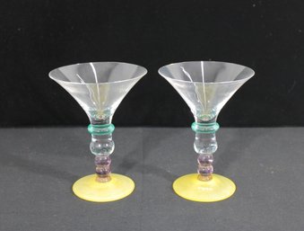 Pair Kosta Boda Wine Glasses Anna Ehrner & Kjell Engman Art Glass 6.5' H