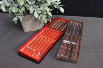 Two Boxes (different Styles) Of Danish Modern Stainless Steel/Teak Fondue Forks