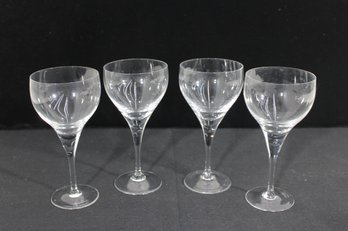 Set Of 4 Vintage Rosenthal Lotus Blossom Wine Glasses Etched Crystal 6.5' H