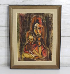 Vintage Expressionist Painting Madonna And Child  Signed Original  Framed 20' X 16'