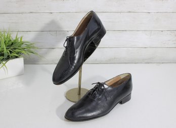 #99-Bally Black Leather Oxford Dress Shoes (Men)  Classic Lace-Up  Size 8
