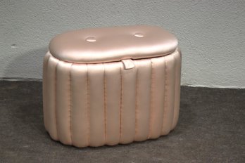Vintage Satin Pink Quilted Sewing Storage Ottoman  Mid-Century Vanity Stool-(circa 1950s-1960s)