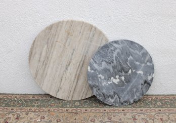 Pair Of Marble Round Table Tops Or Display Slabs, Gray & Beige Stone, 14' And 17.5'