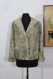 Vintage Curly Lamb Fur Jacket  Size S/M  Light Gray / Taupe Tone  Monogrammed Lining