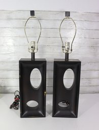 Pair Of Modern Black Table Lamps  Sculptural Open-Frame Design  Working