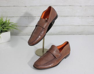 #100- Santoni Brown Leather Loafers  Italian Dress Shoes  Marked Size  8