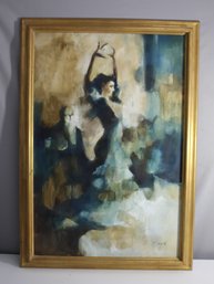 Elegant Spanish Flamenco Dancer Painting By D. Benjak, Signed