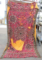Vintage Pakistani Soof Embroidered Textile Panel Hand Stitched 86' X 52.5' As-Is