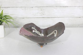 Mid-Century Studio Pottery Bowl  Abstract Drip Glaze  Sculptural Footed Dish  9.5' Wide