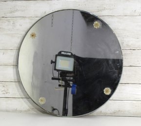 Vintage Round Wall Mirror With Floral Accents  22' Diameter  Small Chip