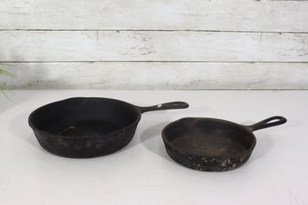 Vintage Cast Iron Skillets  6.5' & 8' Round  Rustic Cookware Pair
