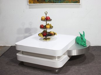 Modern Stacking Coffee Table  White & Brushed Aluminum Like