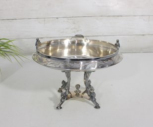 Vintage Silverplated Wedding Basket Bowl On Stand  Ornate Footed Serving Dish  8.5' Round