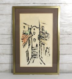 Signed Abstract Cityscape Lithograph  Lindia Moura, Escaleras De Zamora  23' X 16'