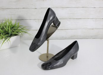 #103-Evan-Picone Gray Leather Pumps  Block Heel Dress Shoes  Womens Size 8M