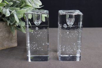 A Pair Of Iittala Arkipelago Ice Column Glass Candlestick Columns  Designed By Timo Sarpaneva Finland