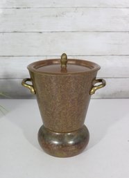 Vintage Metal Ice Bucket Or Wine Cooler  Brass Tone With Handles & Lid