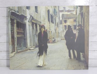 European Street Scene Art Print  Impressionist Style Figures  Canvas  24' X 30'