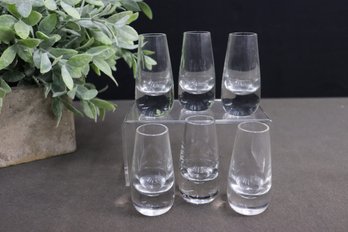 Group Of Six Heavy Bottom Raindrop Crystal Shot Glasses