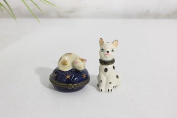 Miniature Cat Trinket Boxes  Porcelain Kitty Figurines Hinged Boxes  1.5' & 2.5'
