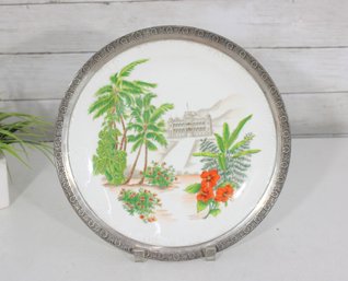 Vintage Honolulu Hawaii Commemorative Plate  Iolani Palace 1874  Detor Jewelers  12' Round