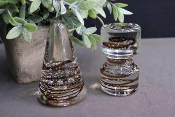 Two Spiral And Bubbles Murano Glass  Paperweights: Barbell Shaped And Cone Shaped