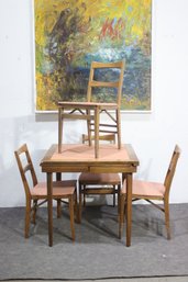 Vintage Mid-Century Modern Expandable Dining Table & Chair Set  Wood & Upholstered Seats-(1960s-1970s