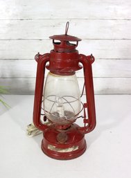 Vintage Red Kerosene Lantern  Rustic Farmhouse Decor  Working Wick Lantern