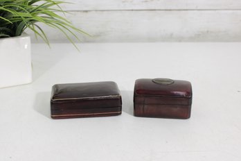 Vintage Italian Leather Trinket Boxes  Set Of 2  Small Jewelry/Cufflink Cases  3' X 1.5'