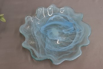 Cypress Home Alabaster Scallop Blue Glass Platter