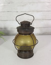 Antique Kerosene Lantern With Amber Glass Globe  Rustic Primitive Lighting