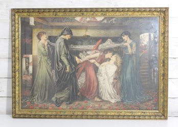 Pre-Raphaelite Style Figural Print  Classical Mourning Scene  Framed  18.5' X 26.5'