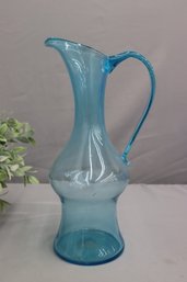 Vintage Mid-Century Italian Hand-Blown Glass Teal Blue Pitcher
