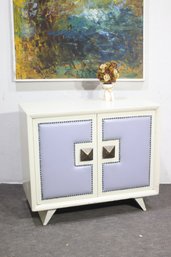 Vintage Painted Hollywood Regency Cabinet  White & Lavender With Studded Details   2 Of 2